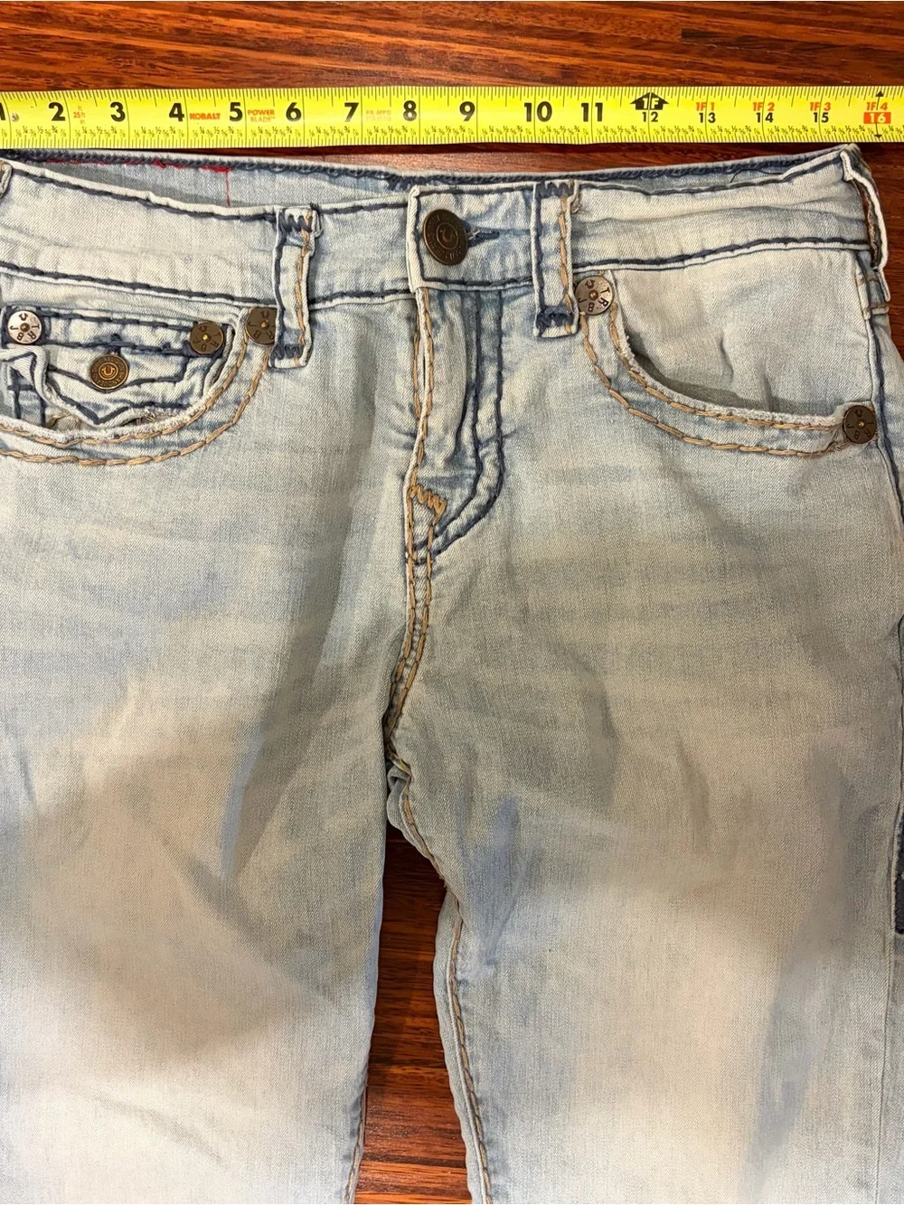 True Religion Ricky Relaxed Straight Jeans Light Wash Super T Stitch Mens 30x33
